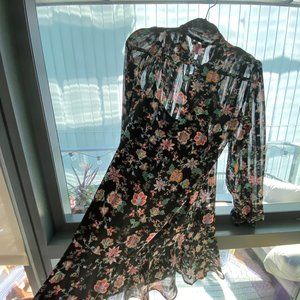 Banana Republic Long Sleeve Floral Black Dress